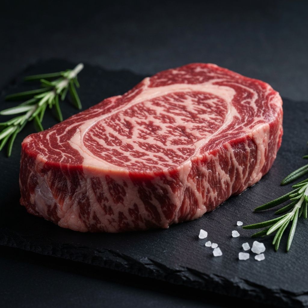 Close-up of beautifully marbled Australian wagyu beef